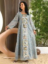 Dubai Luxury Dress Vintage Sequins Embroidery Abaya Long Sleeve Moroccan Arabic Dresses Muslim Ramadan Jalabiya Light Green Dress